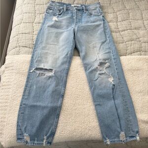 Mother Light Wash Distressed Straight Leg Jeans
